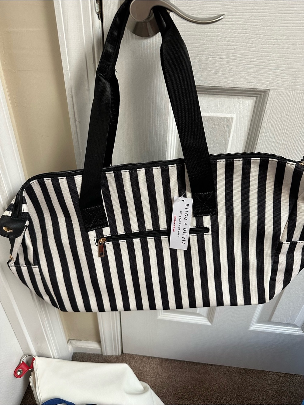 Alice + Olivia Black and White Vertical Stripe Tote